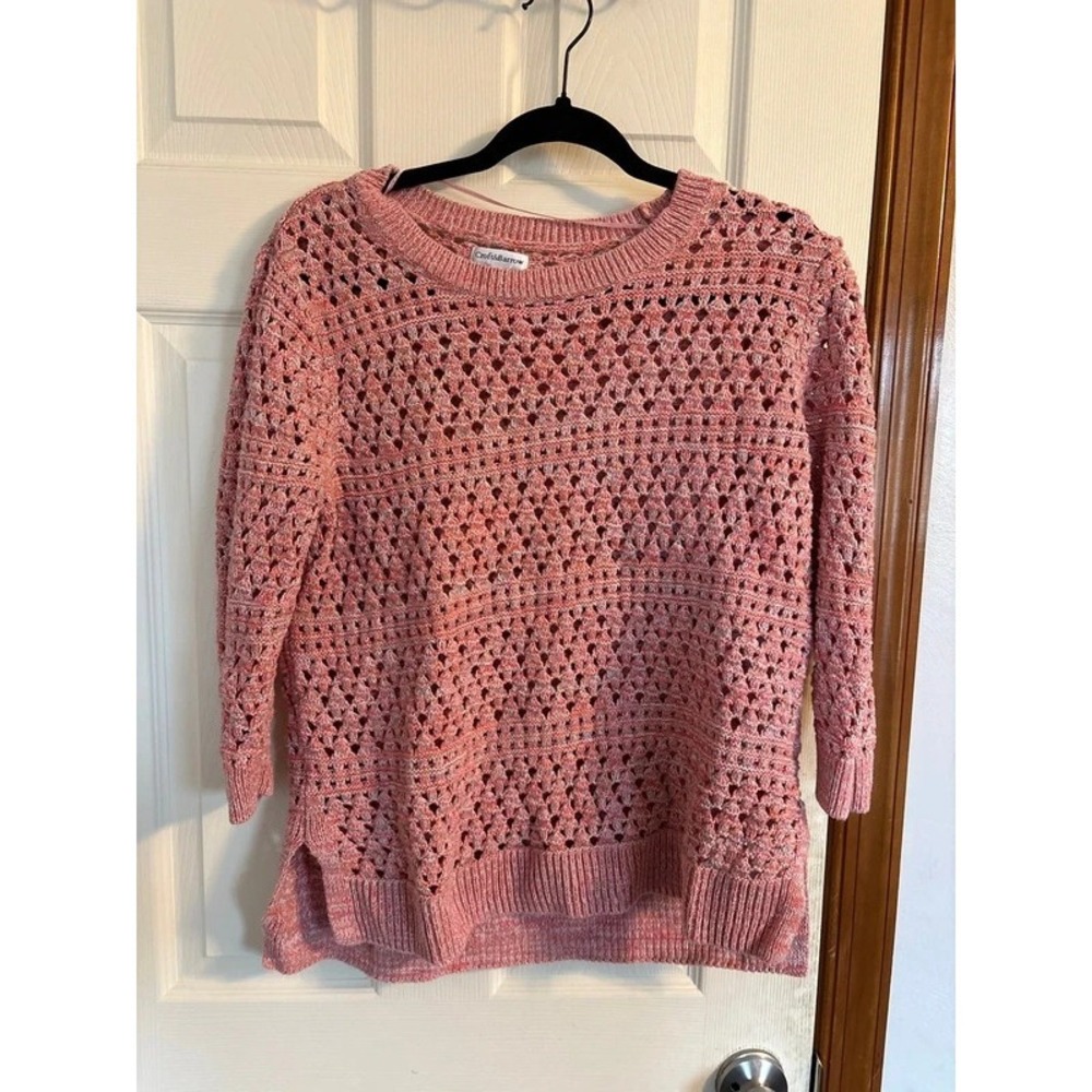 Croft  Barrow Women's Crochet Pull Over Sweater Fully Lined Size XL Color Coral
